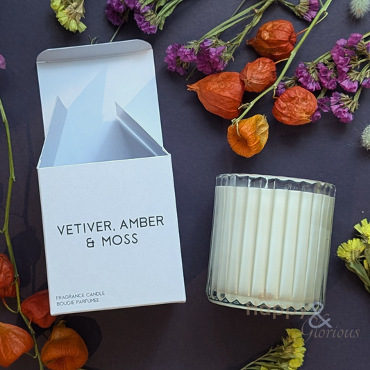 Vetiver, amber & moss soy wax scented candle
