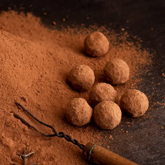Small box of dark chocolate praline truffles with sea salt