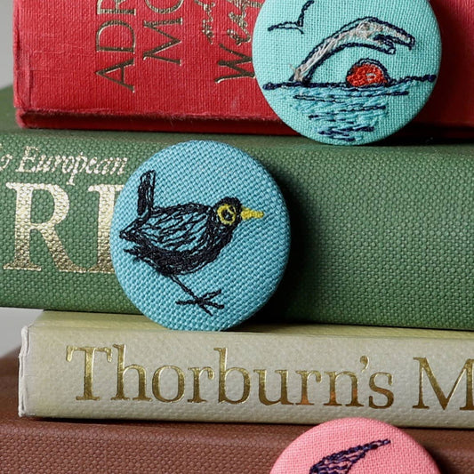 Embroidered blackbird brooch