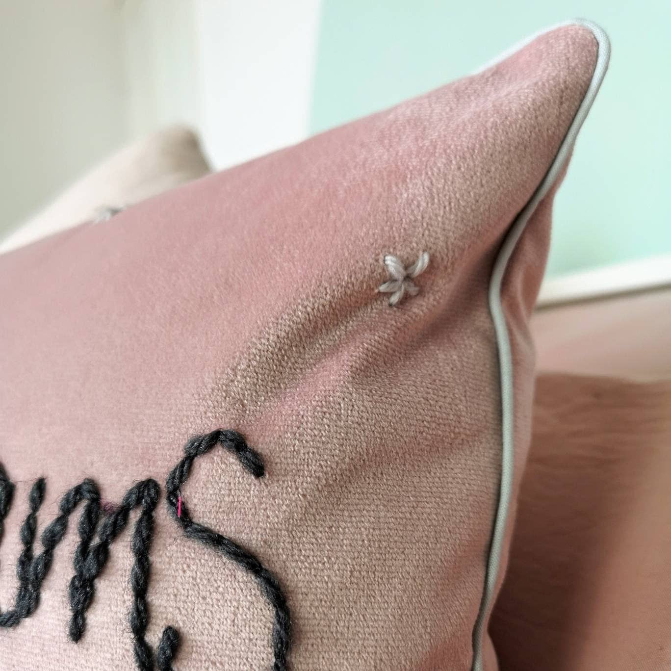 Sweet Dreams embroidered velvet cushion