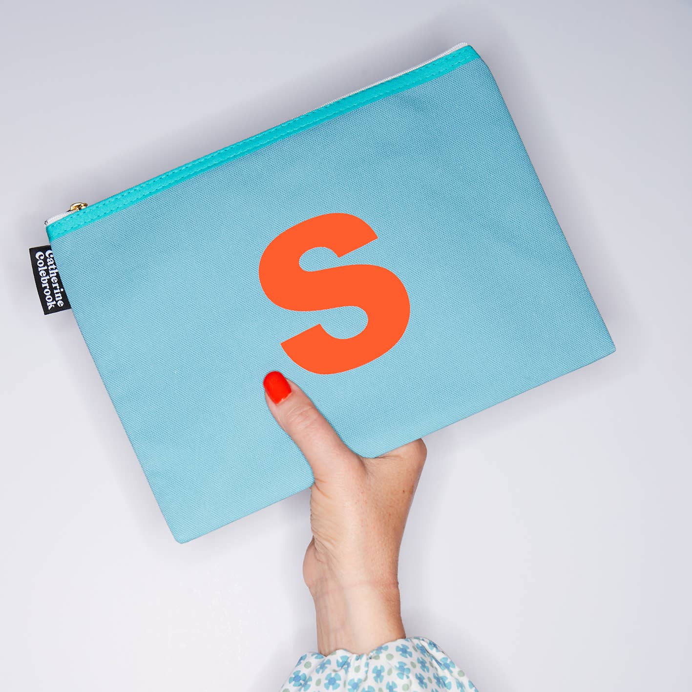 Monogram purse - turquoise with orange initial