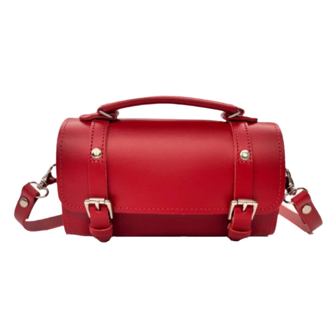 Handmade red leather bowler bag