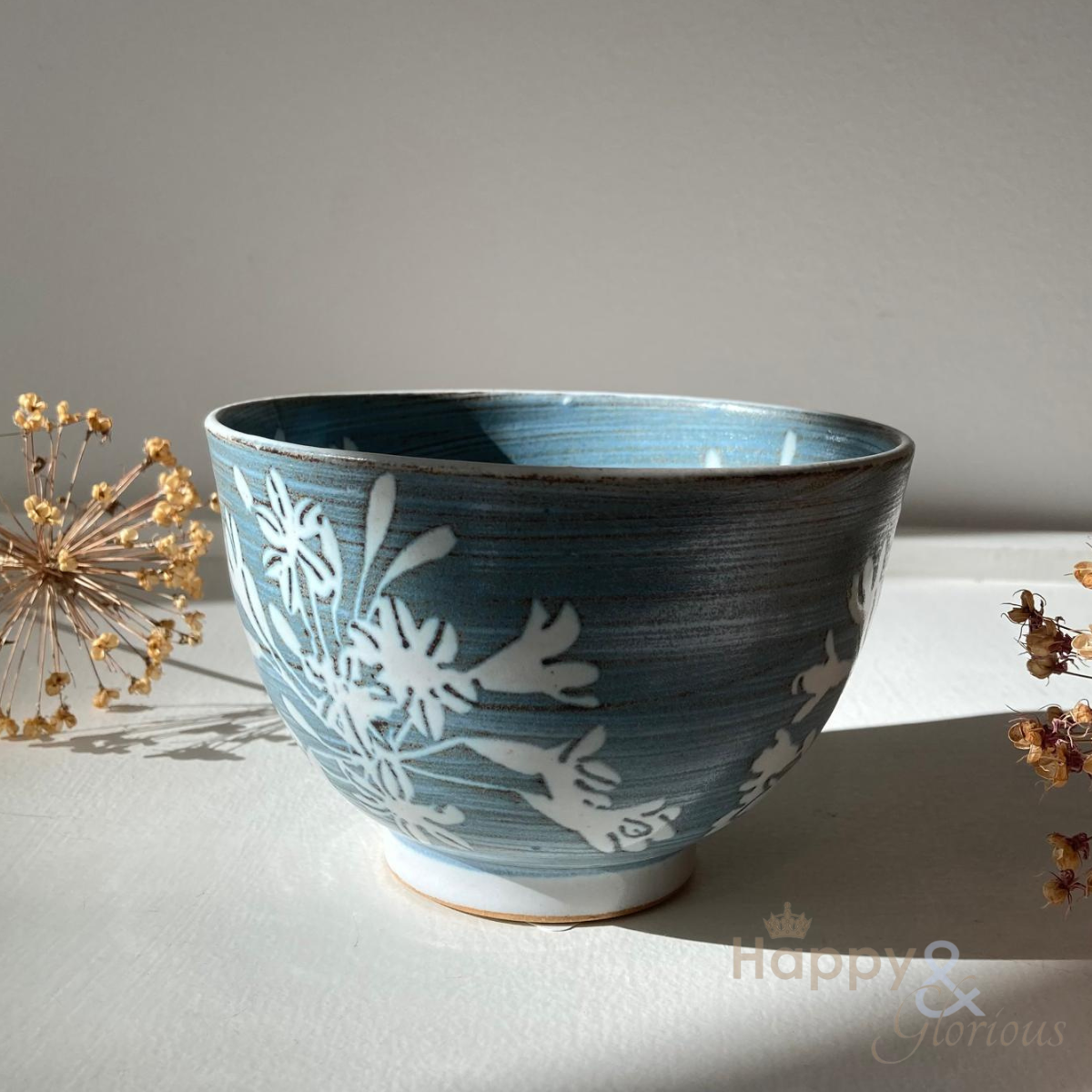 Tall handmade agapanthus stoneware bowl