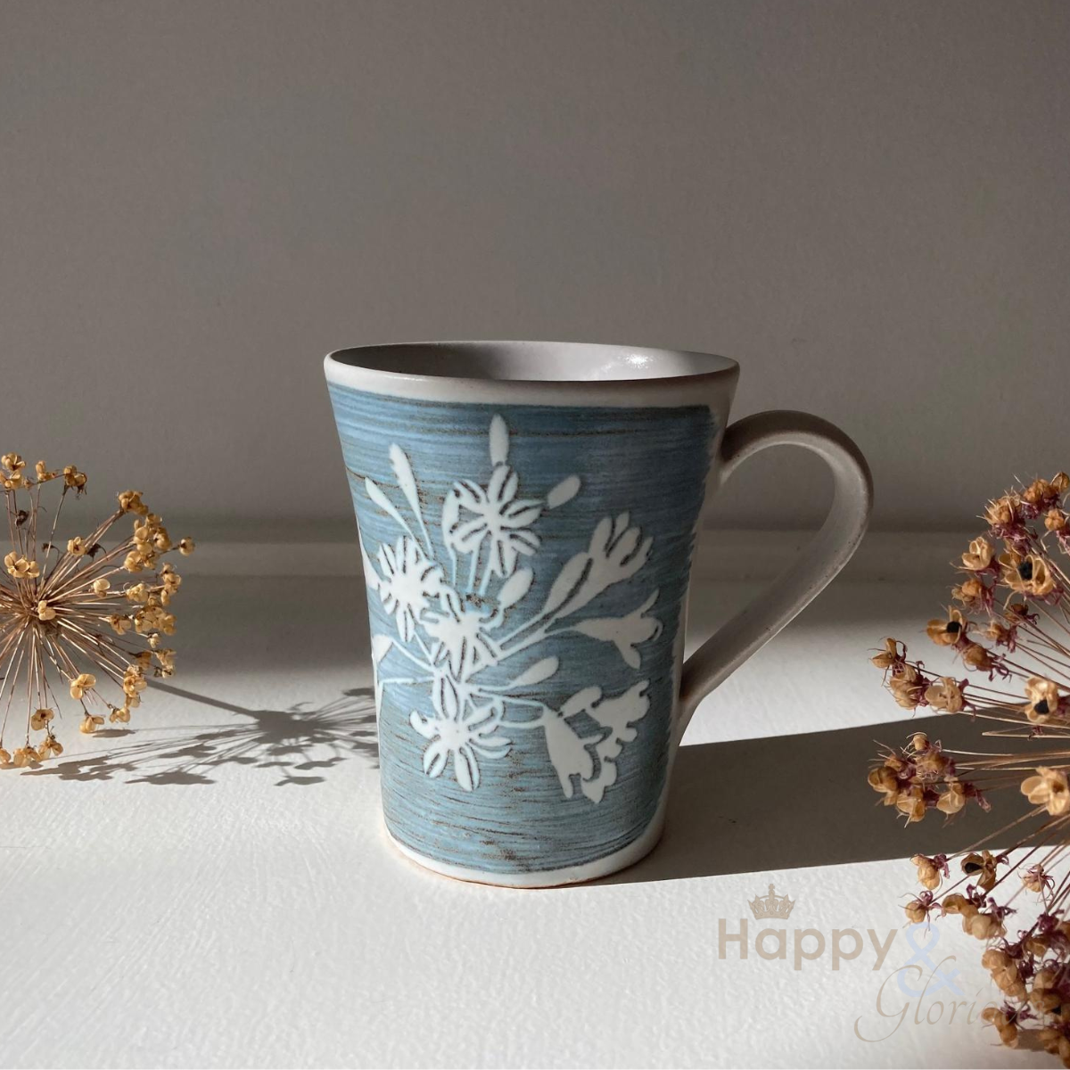 Handmade stoneware agapanthus mug