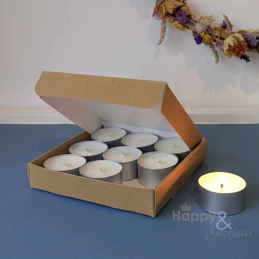 Amber & tonka bean soy wax fragranced tealight candles - box of nine