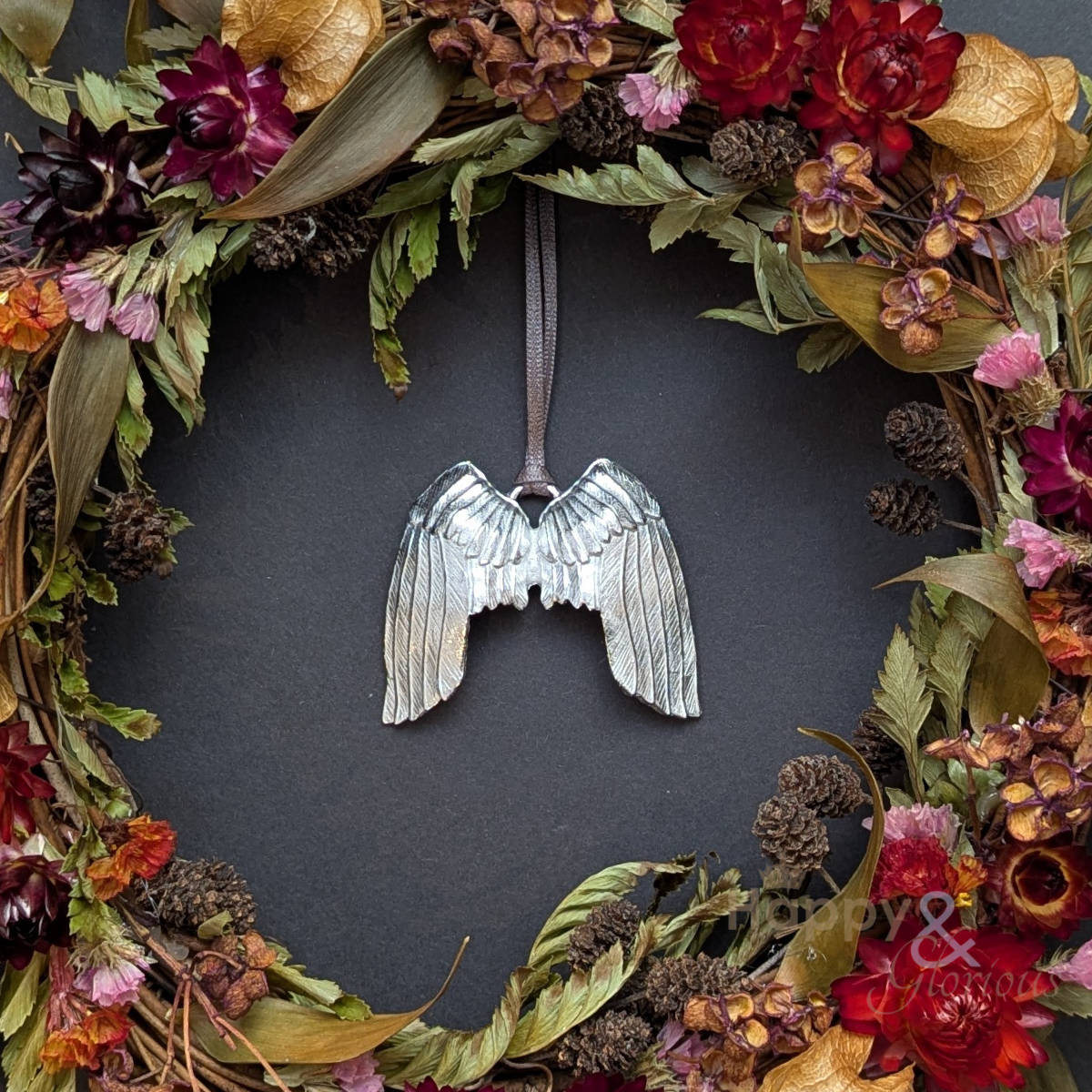 Pewter angel wings Christmas tree decoration - handmade by Lancaster & Gibbings