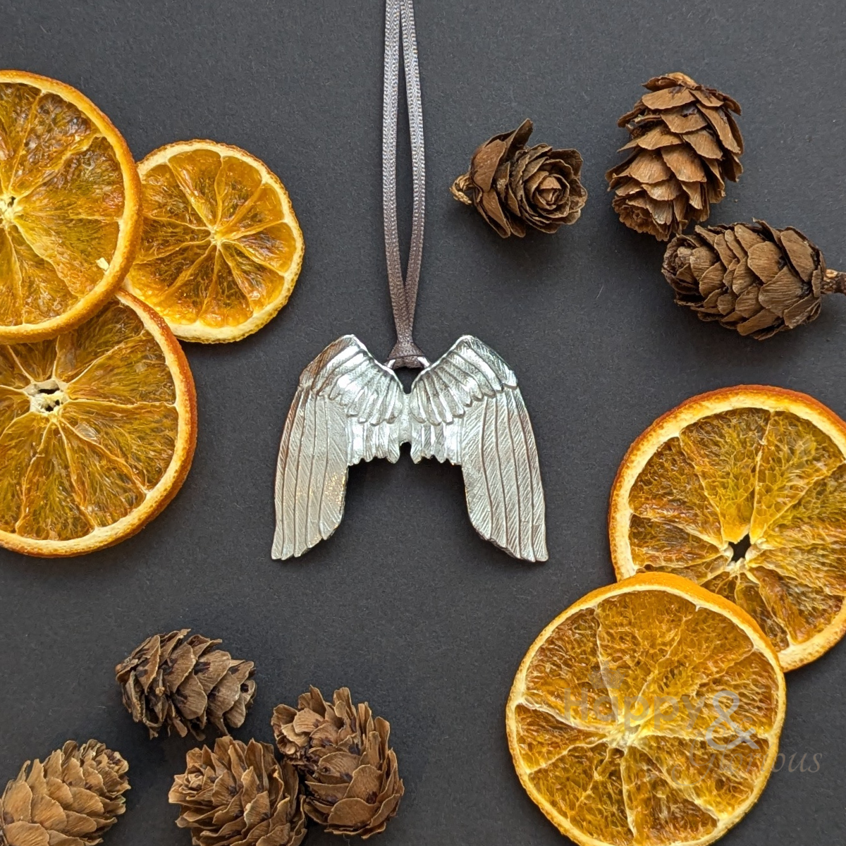 Pewter angel wings Christmas tree decoration - handmade by Lancaster & Gibbings