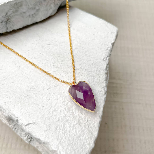 Amethyst heart gold plated necklace