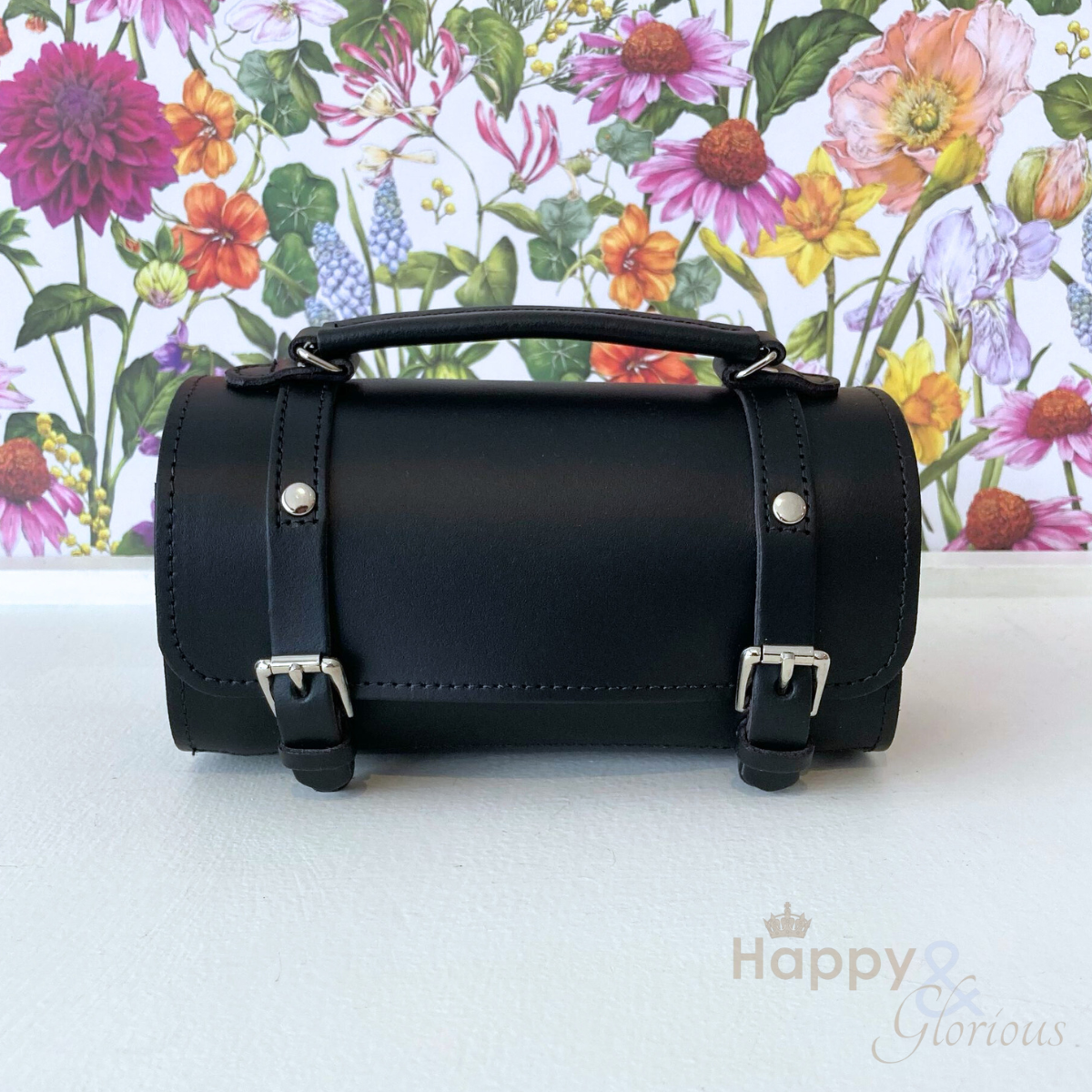 Handmade black leather bowler bag