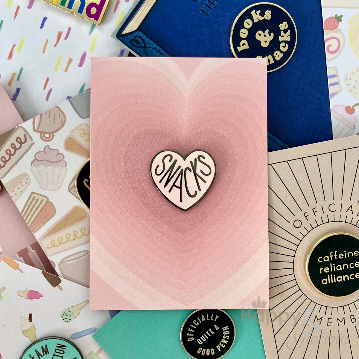 Heart snacks positive pin badge
