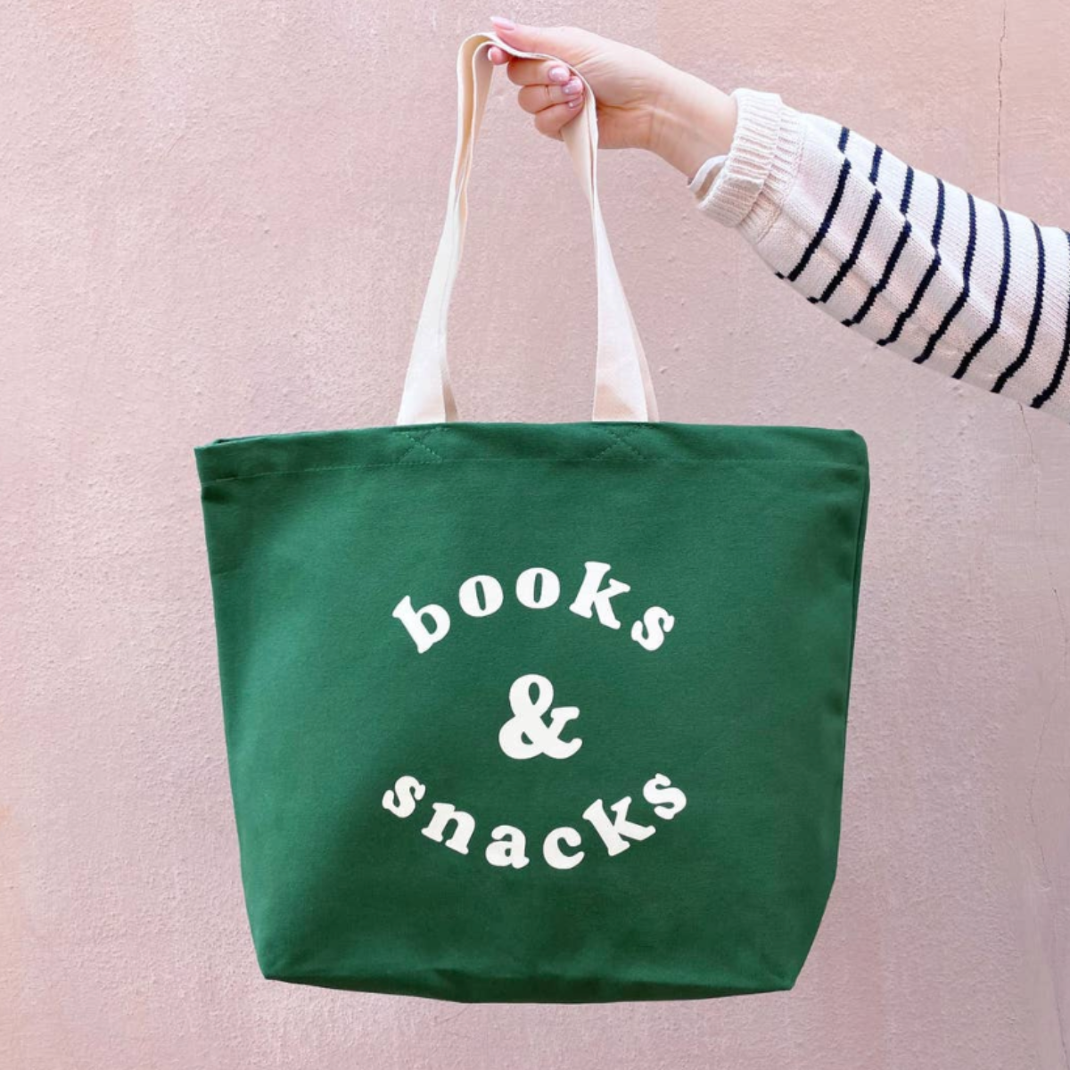 Books & snacks forest green canvas tote bag