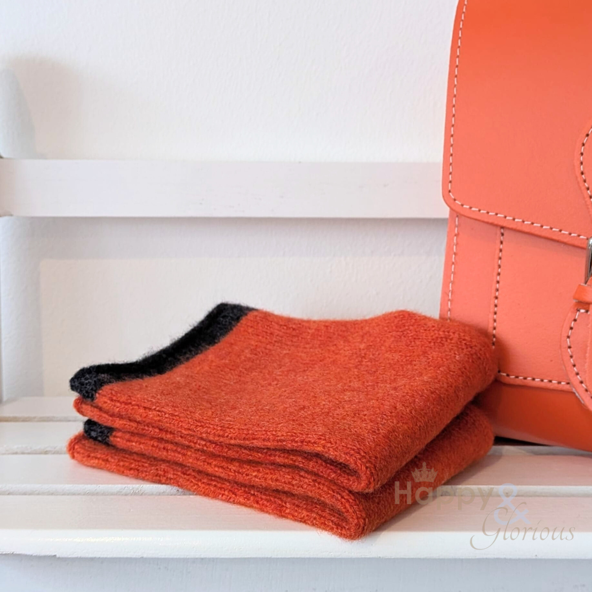 Burnt orange felted merino wool wristwarmer gloves