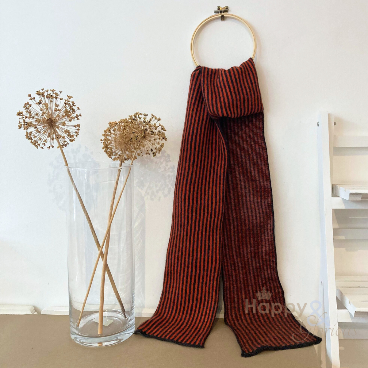 Orange & grey stripe felted merino wool scarf