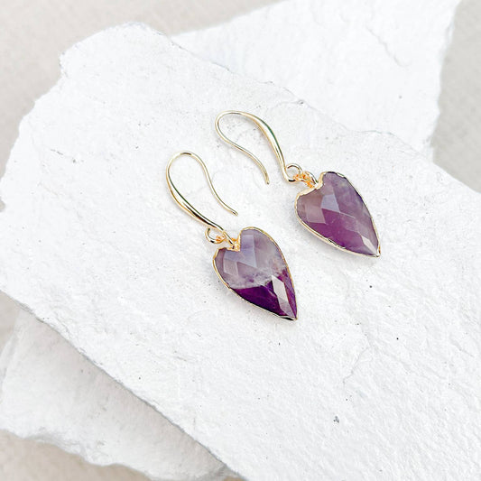 Amethyst heart gold plated earrings