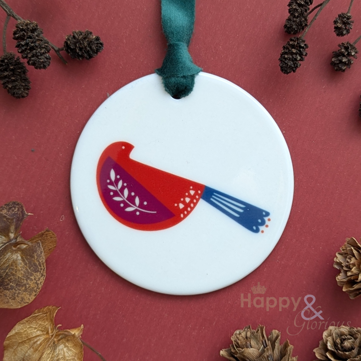 Folksy robin ceramic decoration