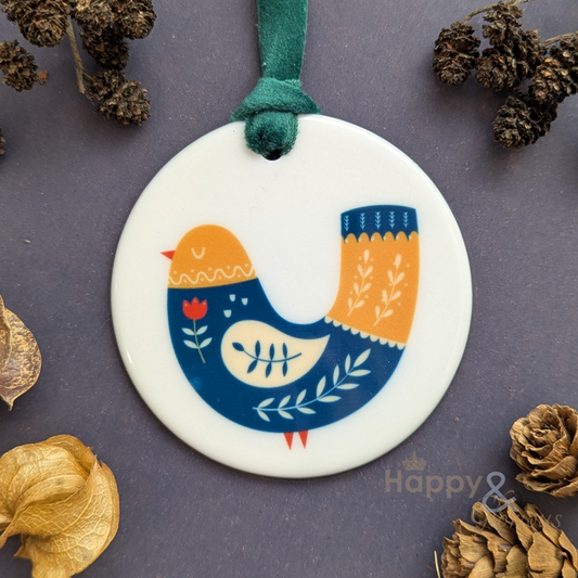 Blue partridge ceramic Christmas decoration
