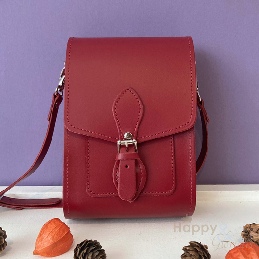 Handmade red leather festival bag