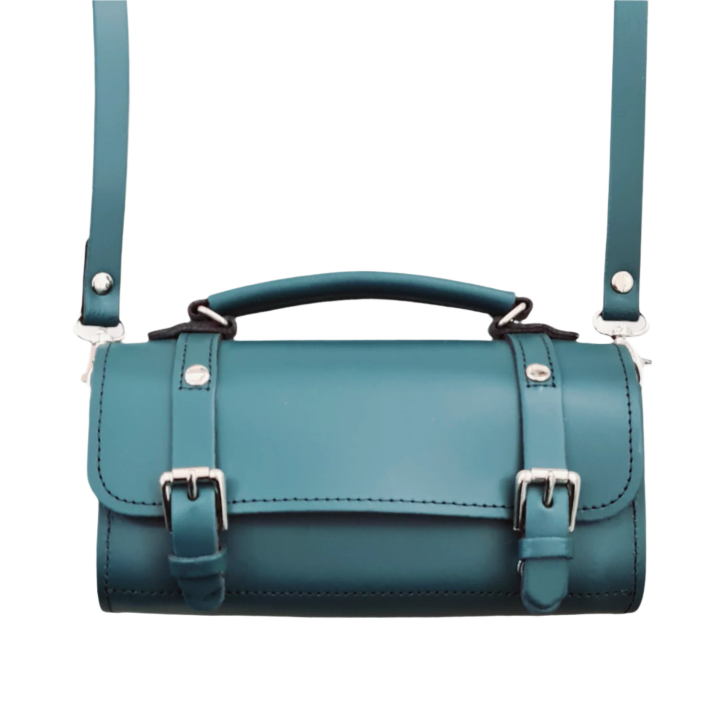 Handmade teal leather bowler bag