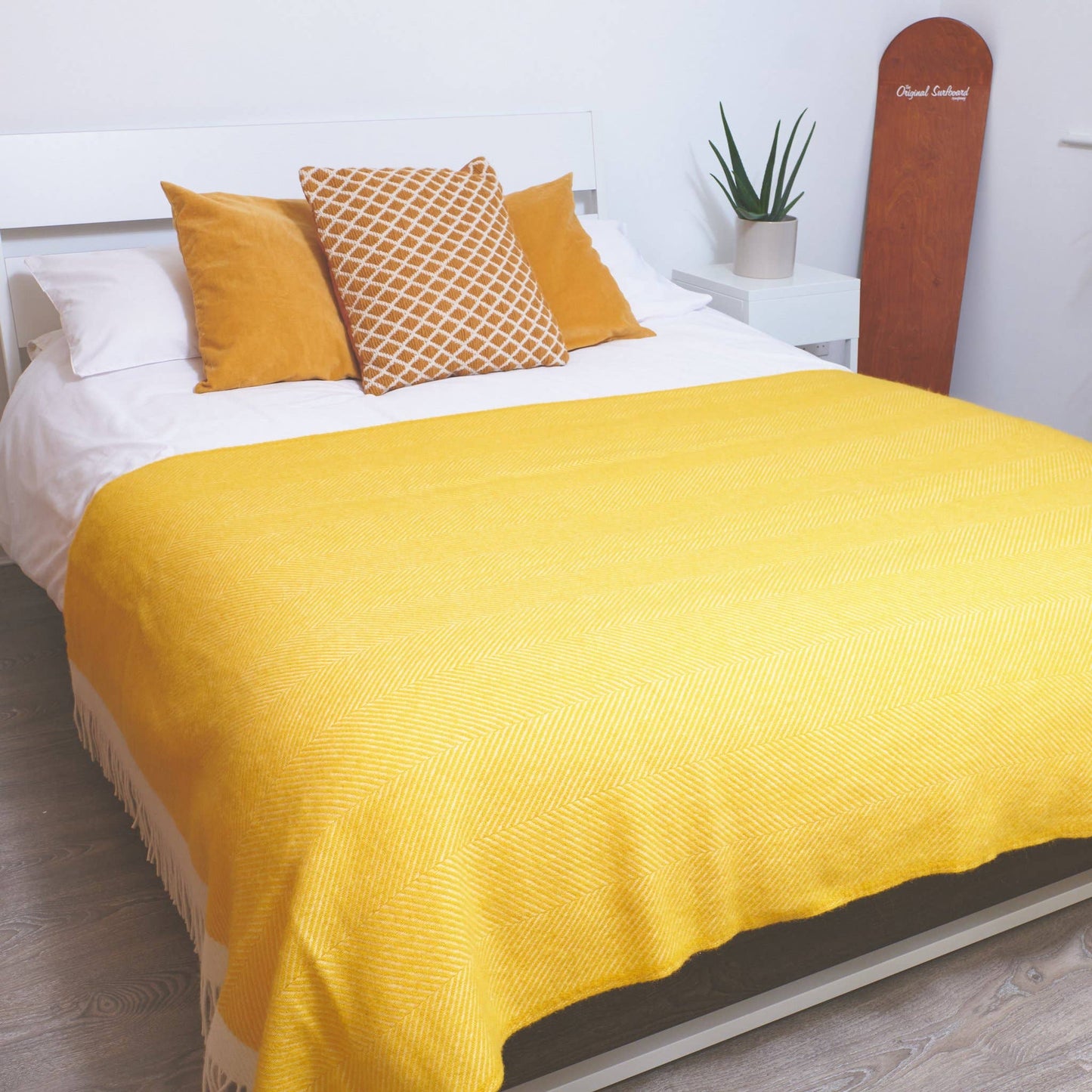 Yellow herringbone wool blanket