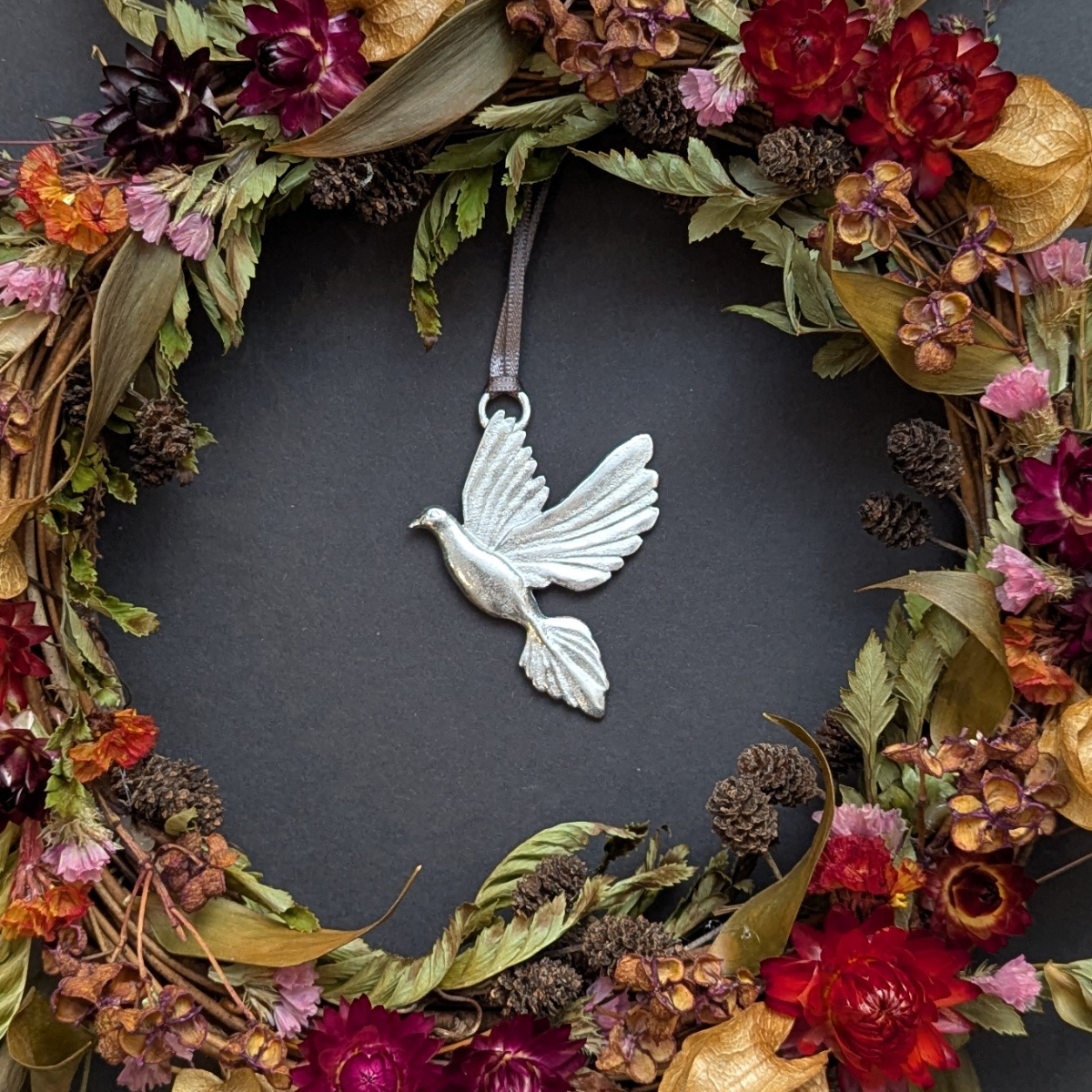 Pewter dove Christmas tree decoration - handmade by Lancaster & Gibbings