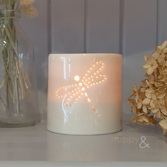 Porcelain dragonfly tealight candle holder by Luna Lighting