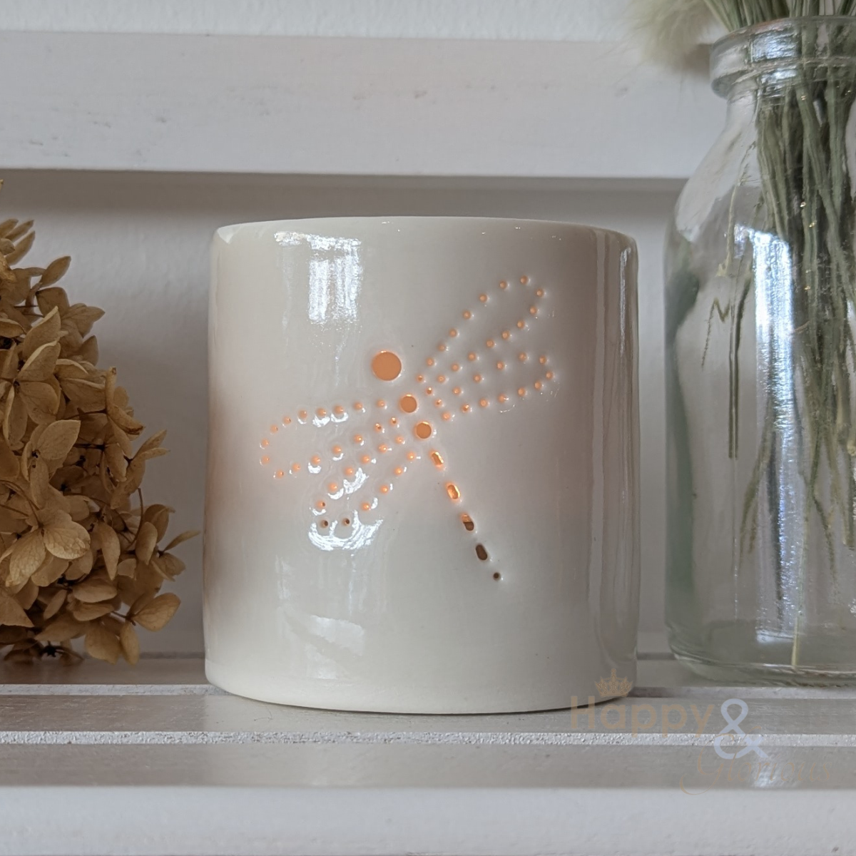 Porcelain dragonfly tealight candle holder by Luna Lighting