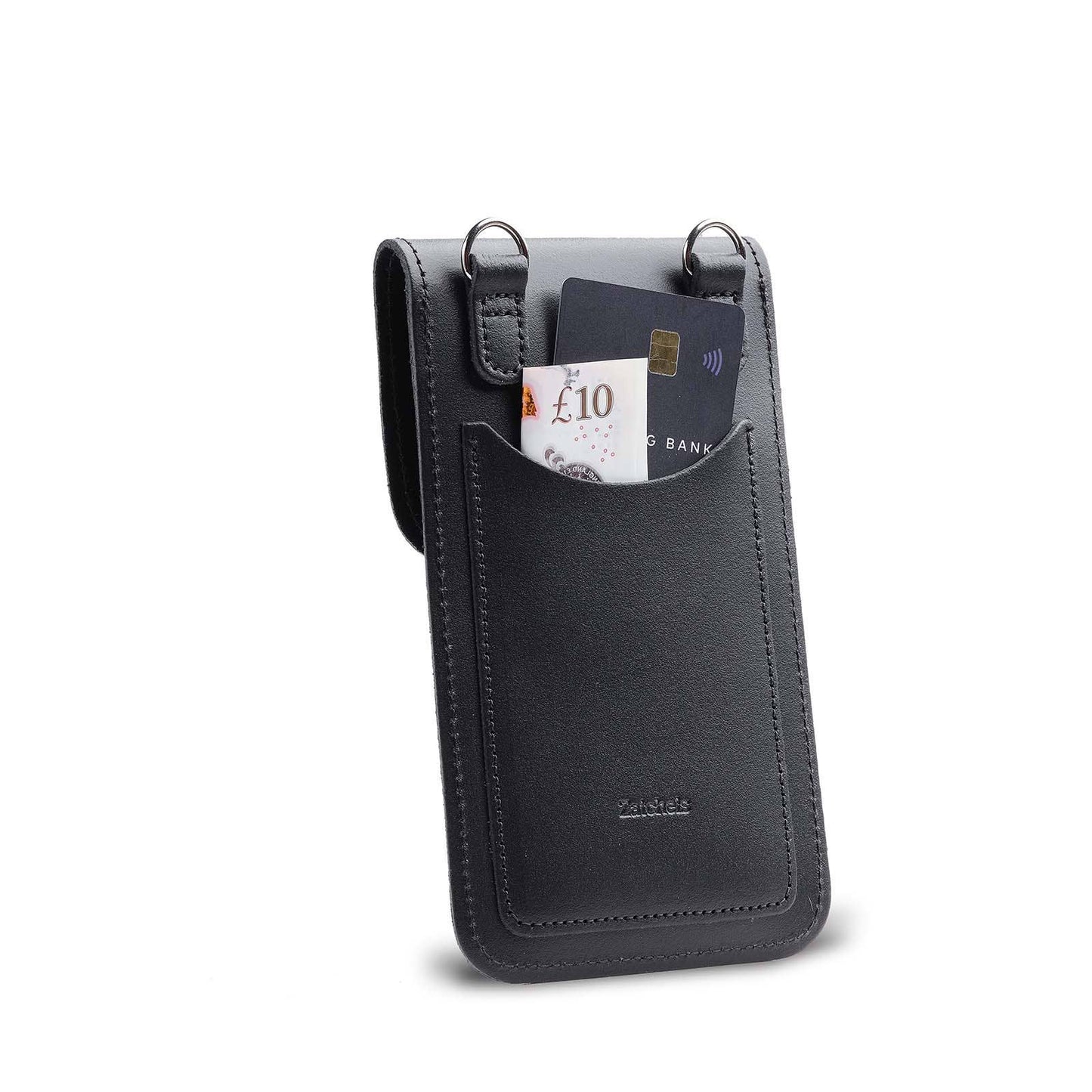 Handmade black leather mobile phone holder