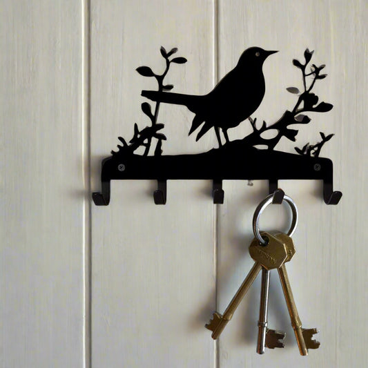 Steel blackbird & hedgerow key hooks