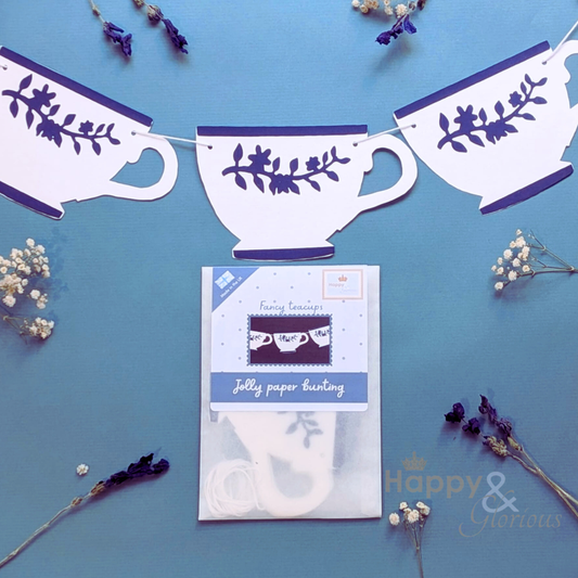 Fancy teacups jolly paper bunting - handmade party decoration | UK made
