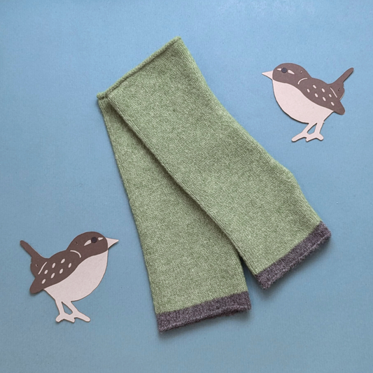 Light green felted merino wool wristwarmer gloves