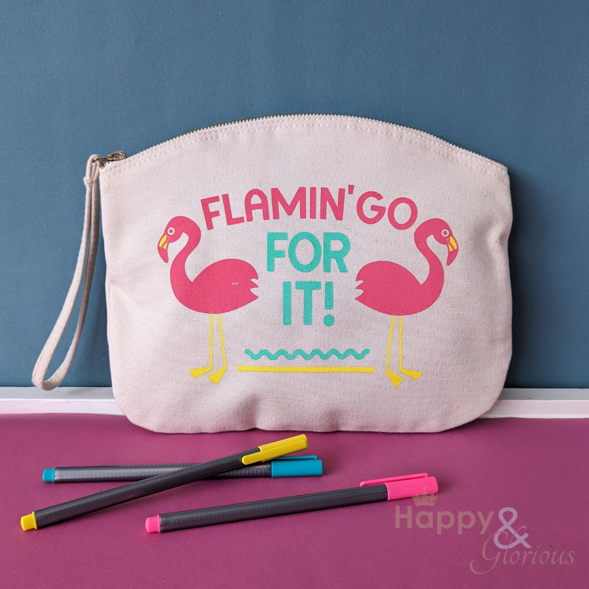 Flamin'go for it organic cotton zip purse