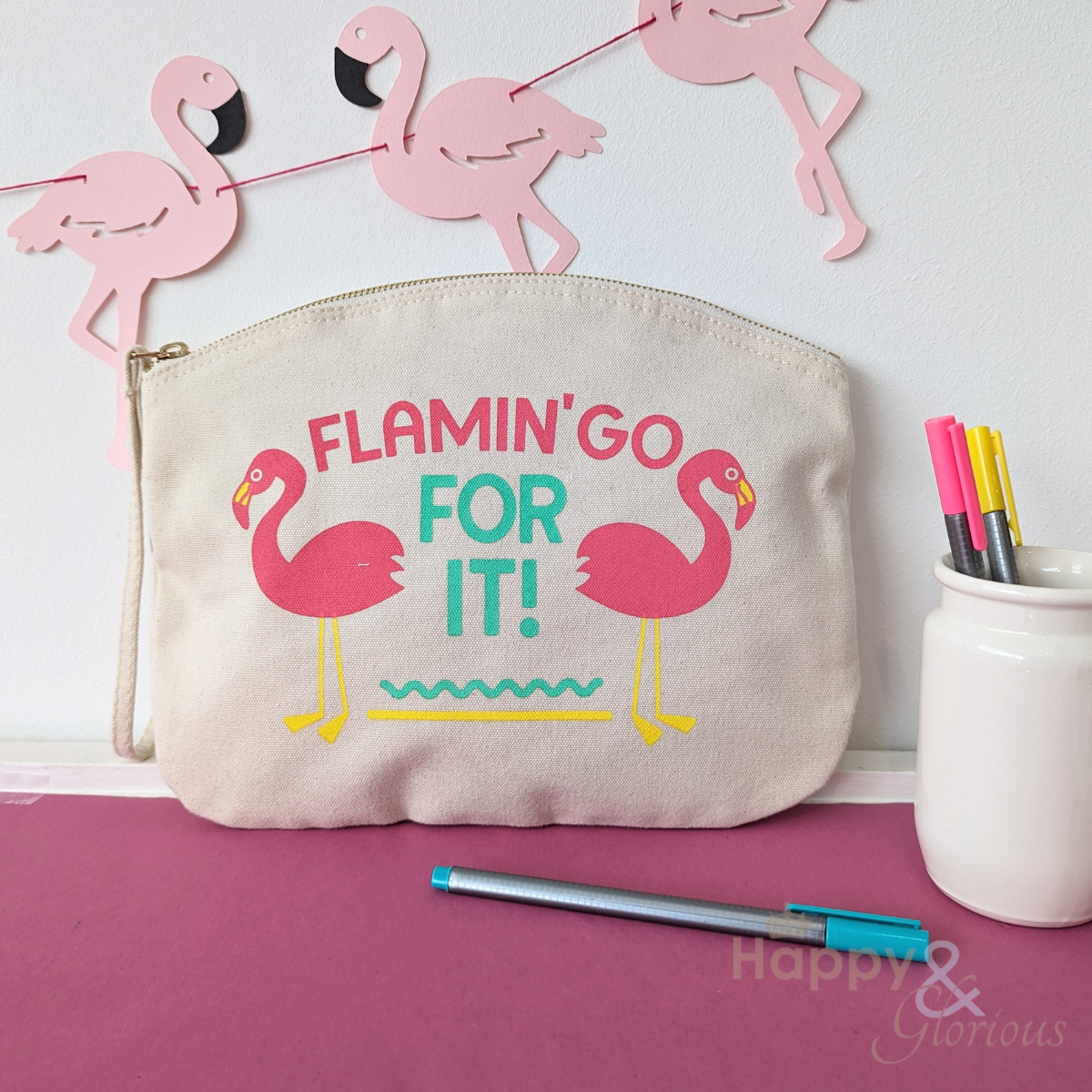 Flamin'go for it organic cotton zip purse