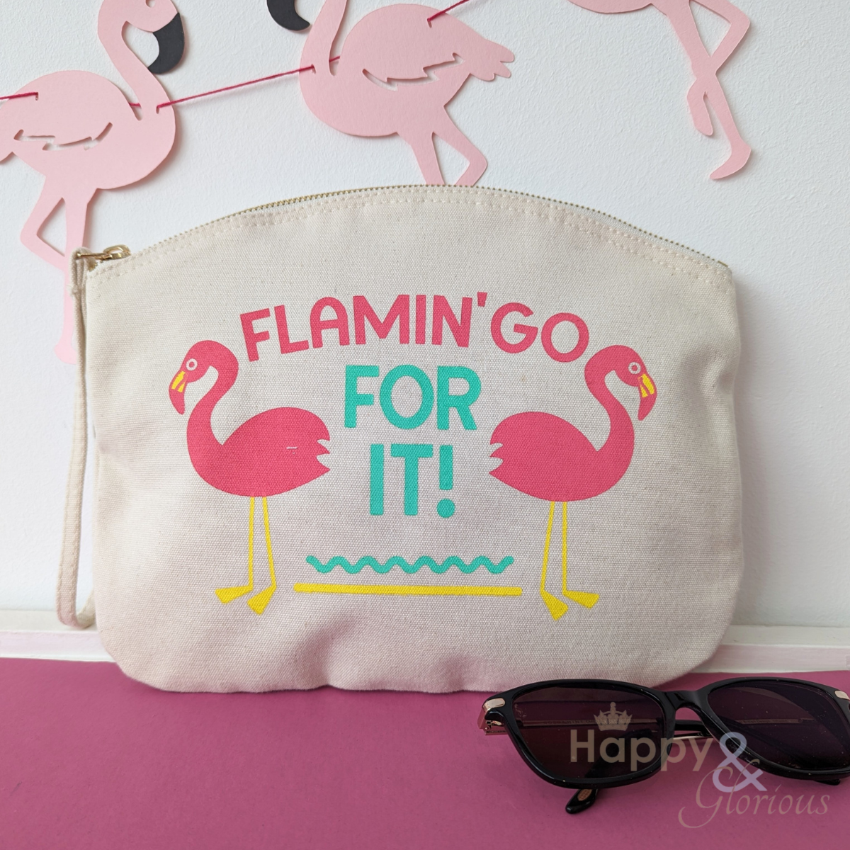 Flamin'go for it organic cotton zip purse