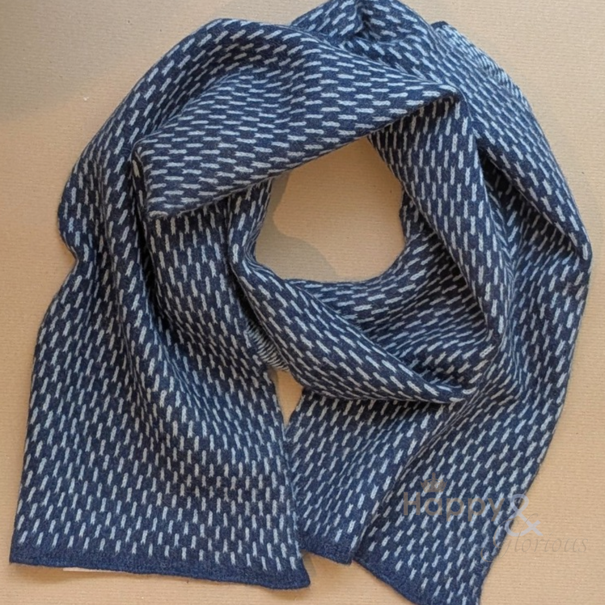 Navy geometric felted merino wool scarf