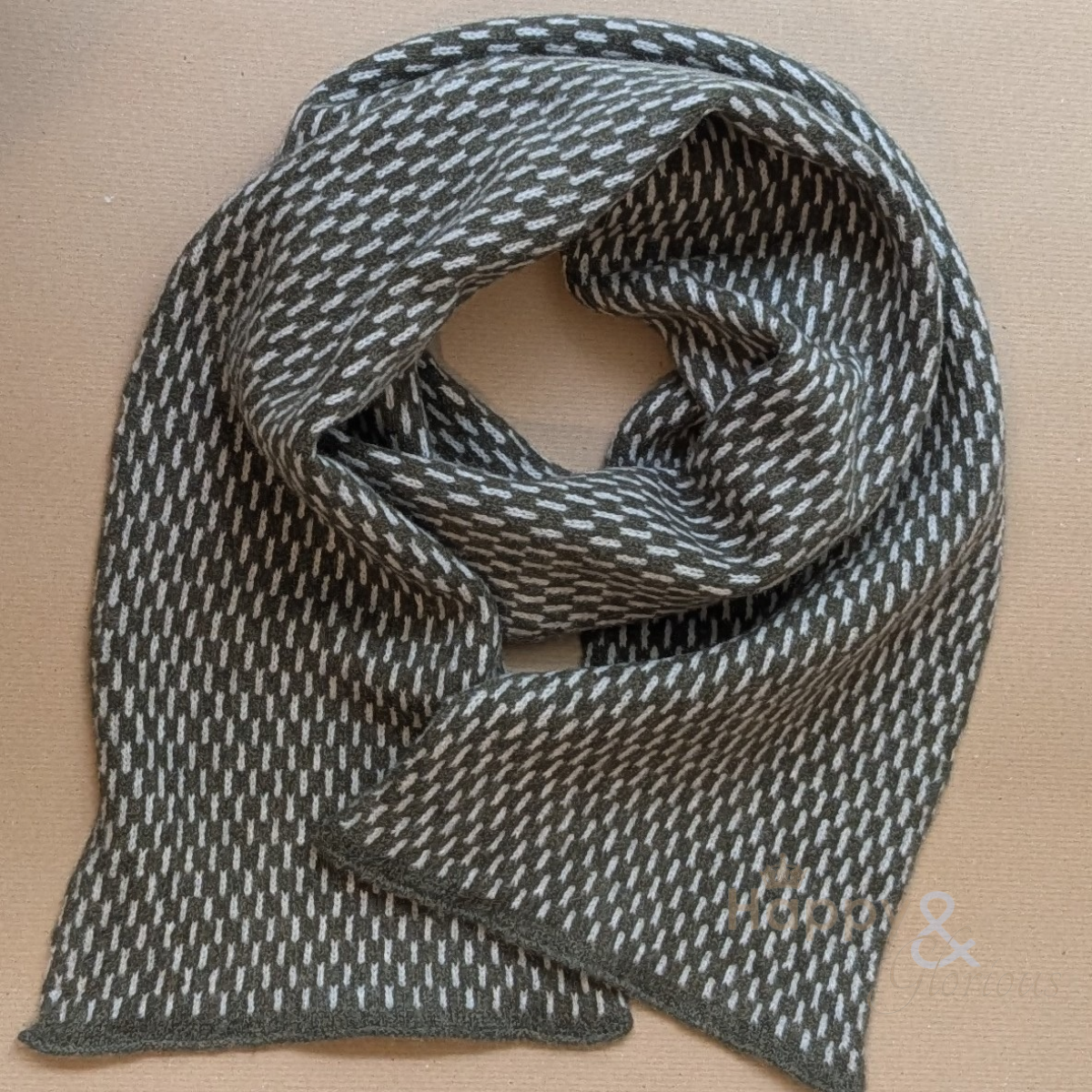 Olive green geometric felted merino wool scarf