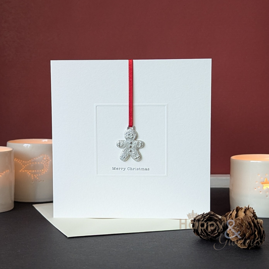 Pewter gingerbread man keepsake Christmas card