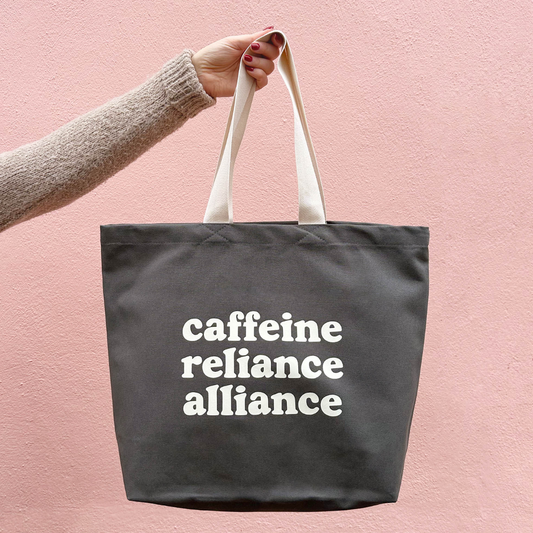 Caffeine reliance alliance grey cotton canvas tote bag