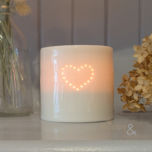 Porcelain heart tealight candle holder by Luna Lighting