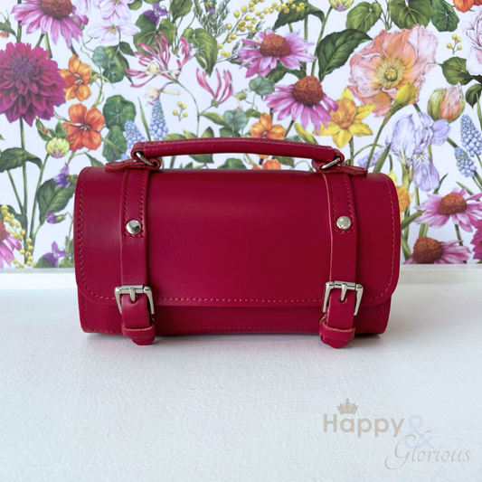 Handmade magenta leather bowler bag