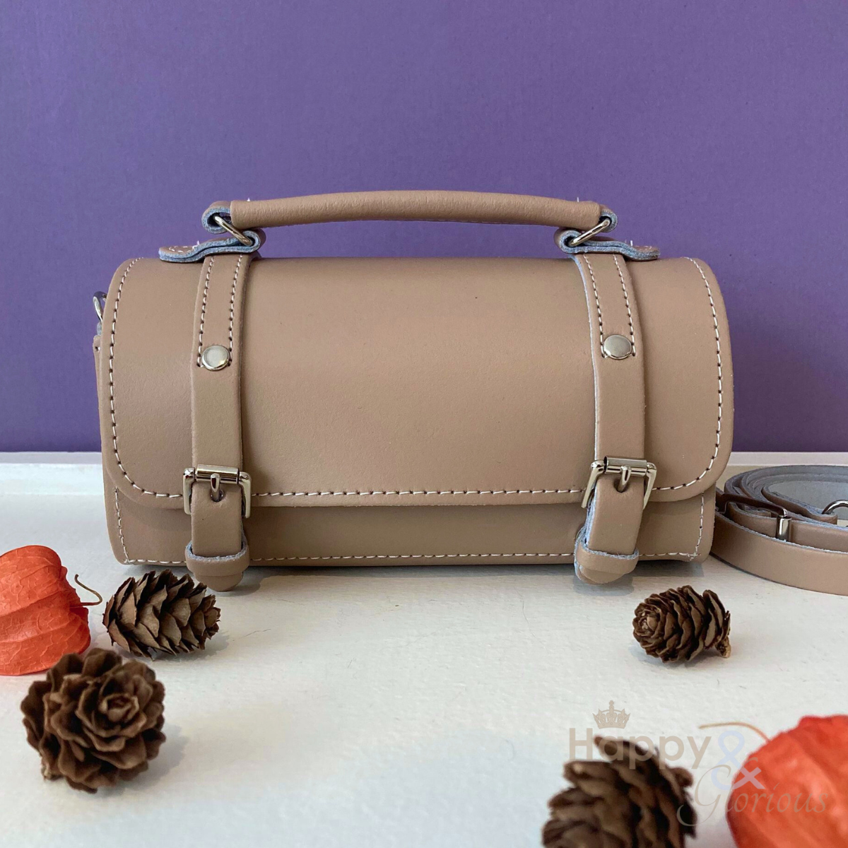 Handmade iced mocha leather bowler bag