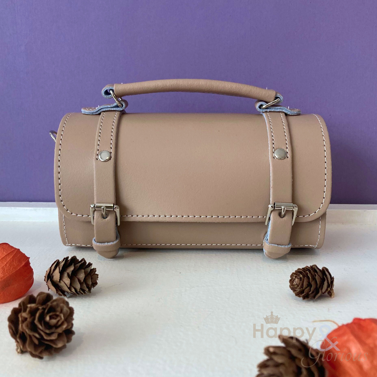 Handmade iced mocha leather bowler bag