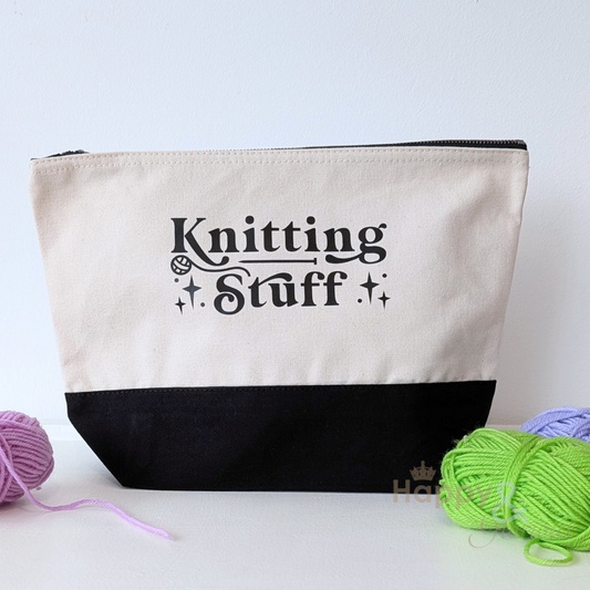 'Knitting stuff' cotton zip purse