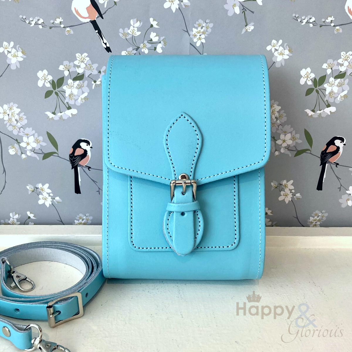 Aqua blue leather festival bag