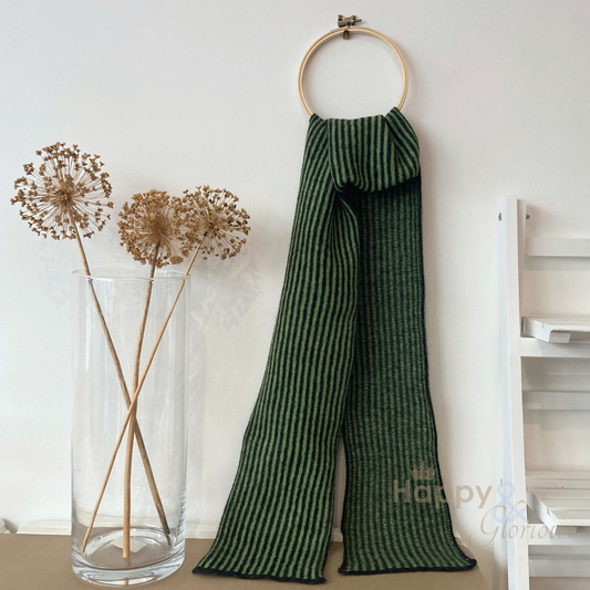 Leaf green & grey stripe felted merino wool scarf