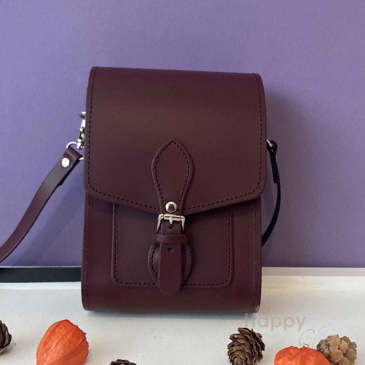 Handmade marsala red leather festival bag