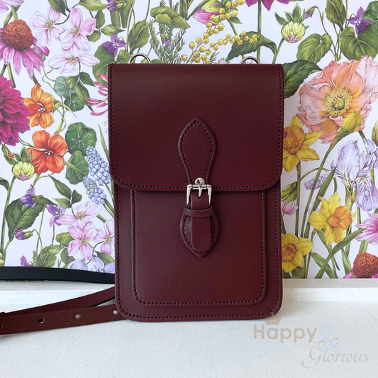 Handmade marsala red leather mobile phone holder