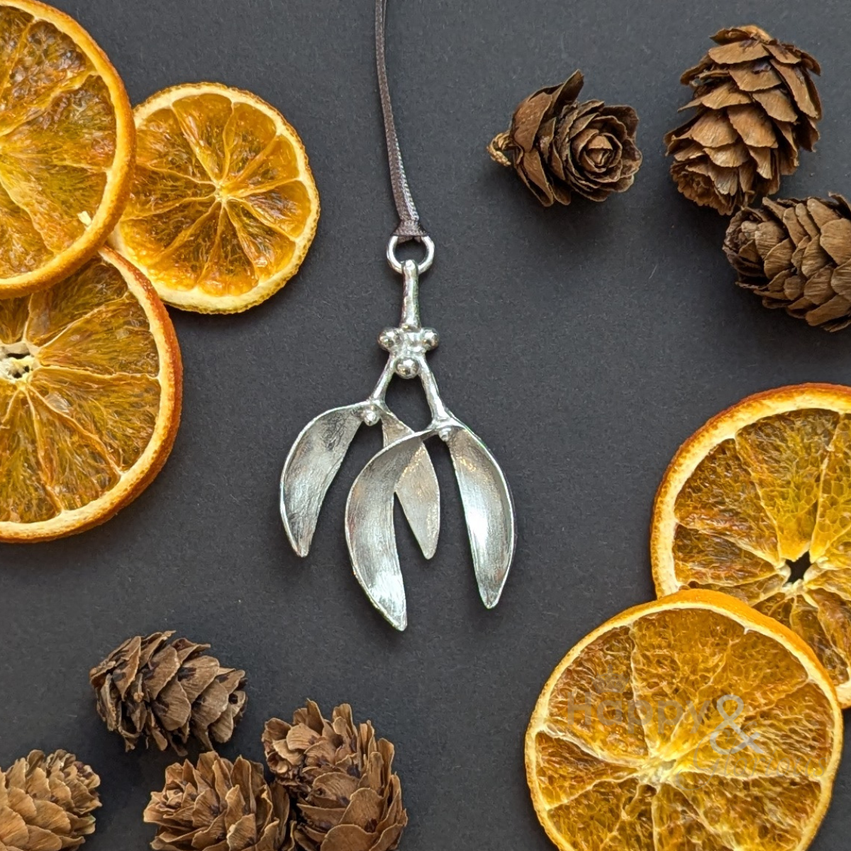 Pewter mistletoe Christmas tree decoration - handmade by Lancaster & Gibbings