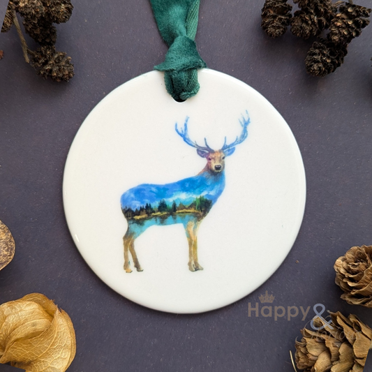 Mountain stag ceramic Christmas decoration