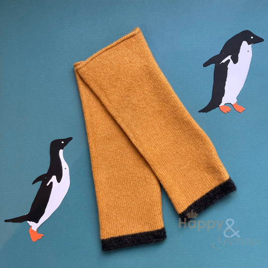 Yellow ochre felted merino wool wristwarmer gloves