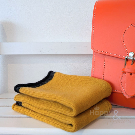 Yellow ochre felted merino wool wristwarmer gloves